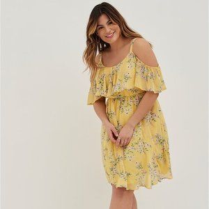 COLD SHOULDER MIDI DRESS - CHIFFON FLORAL YELLOW TORRID Size 12